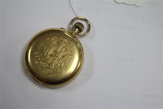 A Victorian 18ct gold keyless pocket watch, with subsidiary seconds.